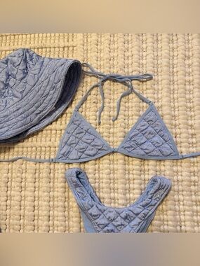 3 PIECE FRANKIES BIKINIS SET - Quilted Light Blue Bikini